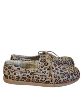 BOBS from Skechers Leopard Print Boat Shoe with Multicolor Spots Size 8